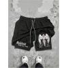 image:imageGORGLITTER Mens Graphic 2 in 1 Shorts Casual Gym Quick Dry Mesh Athletic Running Basketball Shorts with LinerBlack Graphic