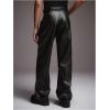 image:imageGORGLITTER Mens Leather Pants Y2K PU Straight Leg Baggy Pants Disco Pants TrousersBlack Dark