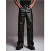 image:imageGORGLITTER Mens Leather Pants Y2K PU Straight Leg Baggy Pants Disco Pants TrousersBlack Dark