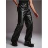 image:imageGORGLITTER Mens Leather Pants Y2K PU Straight Leg Baggy Pants Disco Pants TrousersBlack Dark