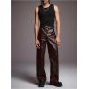 image:imageGORGLITTER Mens Leather Pants Y2K PU Straight Leg Baggy Pants Disco Pants TrousersCoffee Mocha Brown