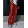 image:imageGORGLITTER Mens Leather Pants Y2K PU Straight Leg Baggy Pants Disco Pants TrousersRed