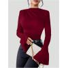 image:imageGORGLITTER Womens Bell Sleeve Tops Dressy Old Money Clothes Ruched Long Sleeve Turtleneck Fitted Shirt Business CasualBurgundy