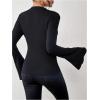 image:imageGORGLITTER Womens Bell Sleeve Tops Dressy Old Money Clothes Ruched Long Sleeve Turtleneck Fitted Shirt Business CasualSolid Black