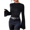 image:imageGORGLITTER Womens Bell Sleeve Tops Dressy Old Money Clothes Ruched Long Sleeve Turtleneck Fitted Shirt Business CasualSolid Black