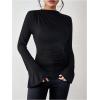 image:imageGORGLITTER Womens Bell Sleeve Tops Dressy Old Money Clothes Ruched Long Sleeve Turtleneck Fitted Shirt Business CasualSolid Black