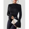 image:imageGORGLITTER Womens Bell Sleeve Tops Dressy Old Money Clothes Ruched Long Sleeve Turtleneck Fitted Shirt Business CasualSolid Black