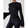 image:imageGORGLITTER Womens Bell Sleeve Tops Dressy Old Money Clothes Ruched Long Sleeve Turtleneck Fitted Shirt Business CasualSolid Black