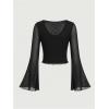 image:imageGORGLITTER Womens Bell Sleeve Tops Mesh Going Out Y2k Cute Westren Ruffle Tie Front Ruched Tops 2000s ClothingBlack