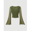 image:imageGORGLITTER Womens Bell Sleeve Tops Mesh Going Out Y2k Cute Westren Ruffle Tie Front Ruched Tops 2000s ClothingGreen