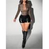 image:imageGORGLITTER Womens Cheetah Print Top Leopard Long Sleeve Y2k T Shirts Lace Up Chain Going Out TopsCoffee Brown