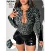 image:imageGORGLITTER Womens Cheetah Print Top Leopard Long Sleeve Y2k T Shirts Lace Up Chain Going Out TopsGreen