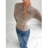 image:imageGORGLITTER Womens Fitted Shirts Long Sleeve Cropped Metal Cut Out Wrap Tops Lightweight Sweater Spring Outfits 2026Apricot