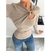 image:imageGORGLITTER Womens Fitted Shirts Long Sleeve Cropped Metal Cut Out Wrap Tops Lightweight Sweater Spring Outfits 2026Apricot