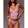 image:imageGORGLITTER Womens Gingham Tankini Swimsuits Cute Bikini Set High Cut Thong Smocked Halter Top Cheeky 2026 Bathing SuitPink