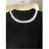 image:imageGORGLITTER Womens Pearl Beaded Top Dressy Short Sleeve T Shirts Crew Neck Summer Causal Tee Tops TrendyBlack