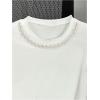 image:imageGORGLITTER Womens Pearl Beaded Top Dressy Short Sleeve T Shirts Crew Neck Summer Causal Tee Tops TrendyWhite