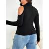 image:imageGORGLITTER Womens Plus Size Fall Tops Casual Trendy Cold Shoulder Long Sleeve Turtle Neck Fitted Tees Going Out TopsBlack