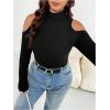 image:imageGORGLITTER Womens Plus Size Fall Tops Casual Trendy Cold Shoulder Long Sleeve Turtle Neck Fitted Tees Going Out TopsBlack