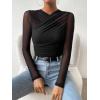 image:imageGORGLITTER Womens Sheer Mesh Long Sleeve Top See Throuogh Ruched Criss Cross Tees Shirts Going Out TopsBlack