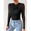 image:imageGORGLITTER Womens Sheer Mesh Long Sleeve Top See Throuogh Ruched Criss Cross Tees Shirts Going Out TopsBlack