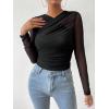 image:imageGORGLITTER Womens Sheer Mesh Long Sleeve Top See Throuogh Ruched Criss Cross Tees Shirts Going Out TopsBlack