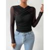 image:imageGORGLITTER Womens Sheer Mesh Long Sleeve Top See Throuogh Ruched Criss Cross Tees Shirts Going Out TopsBlack