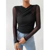 image:imageGORGLITTER Womens Sheer Mesh Long Sleeve Top See Throuogh Ruched Criss Cross Tees Shirts Going Out TopsBlack