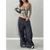 image:imageGORGLITTER Womens Y2k Camo Print Ruched Tee Top V Neck Long Sleeve Slim T ShirtsGreen Multicolor