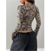 image:imageGORGLITTER Womens Y2k Camo Print Ruched Tee Top V Neck Long Sleeve Slim T ShirtsGreen Multicolor
