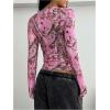 image:imageGORGLITTER Womens Y2k Camo Print Ruched Tee Top V Neck Long Sleeve Slim T ShirtsPink