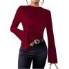 image:imageGORGLITTER Womens Bell Sleeve Tops Dressy Old Money Clothes Ruched Long Sleeve Turtleneck Fitted Shirt Business CasualBurgundy