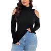 image:imageGORGLITTER Womens Plus Size Fall Tops Casual Trendy Cold Shoulder Long Sleeve Turtle Neck Fitted Tees Going Out TopsBlack