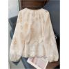 image:imageGORGLITTER Womens Boho Peasant Blouses Floral Embroidered Tops Summer Sheer Tie Front Flowy Long Sleeve Button Up ShirtsBeige
