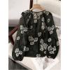 image:imageGORGLITTER Womens Boho Peasant Blouses Floral Embroidered Tops Summer Sheer Tie Front Flowy Long Sleeve Button Up ShirtsBlack