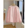 image:imageGORGLITTER Womens Boho Peasant Blouses Floral Embroidered Tops Summer Sheer Tie Front Flowy Long Sleeve Button Up ShirtsSolid Pink