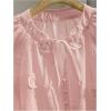 image:imageGORGLITTER Womens Boho Peasant Blouses Floral Embroidered Tops Summer Sheer Tie Front Flowy Long Sleeve Button Up ShirtsSolid Pink