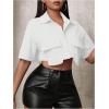 image:imageGORGLITTER Womens Cropped Button Up Shirt Flap Pocket Short Sleeve Oversized Collar Top BlousesWhite
