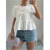 image:imageGORGLITTER Womens Cute Peplum Tops Summer Babydoll Top Bow Puff Short Sleeve Ruffle Blouses Vacation Going Out OutfitsWhite