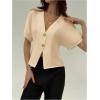 image:imageGORGLITTER Womens Dolman Short Sleeve Button Up Shirt Blouses Dressy Casual V Neck Office Business Casual Work TopsApricot