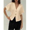 image:imageGORGLITTER Womens Dolman Short Sleeve Button Up Shirt Blouses Dressy Casual V Neck Office Business Casual Work TopsApricot