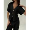image:imageGORGLITTER Womens Dolman Short Sleeve Button Up Shirt Blouses Dressy Casual V Neck Office Business Casual Work TopsBlack