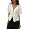 image:imageGORGLITTER Womens Dolman Short Sleeve Button Up Shirt Blouses Dressy Casual V Neck Office Business Casual Work TopsWhite