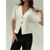 image:imageGORGLITTER Womens Dolman Short Sleeve Button Up Shirt Blouses Dressy Casual V Neck Office Business Casual Work TopsWhite