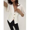 image:imageGORGLITTER Womens Dolman Short Sleeve Button Up Shirt Blouses Dressy Casual V Neck Office Business Casual Work TopsWhite