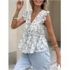 image:imageGORGLITTER Womens Floral Babydoll Top Flowy Summer Cute Bow Tie Front Ruffle Sleeve Going Out Peplum BlousesWhite