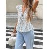 image:imageGORGLITTER Womens Floral Babydoll Top Flowy Summer Cute Bow Tie Front Ruffle Sleeve Going Out Peplum BlousesWhite