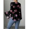 image:imageGORGLITTER Womens Floral Bell Sleeve Tops 70s Tie Front V Neck Ruffle Peplum Blouse Top Spring Party Babydoll ShirtBlack
