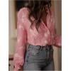 image:imageGORGLITTER Womens Floral Embroidered Boho Top Sheer Peasant Blouses Bishop Long Sleeve Button Down Shirts Dressy CasualPink