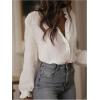 image:imageGORGLITTER Womens Floral Embroidered Boho Top Sheer Peasant Blouses Bishop Long Sleeve Button Down Shirts Dressy CasualWhite